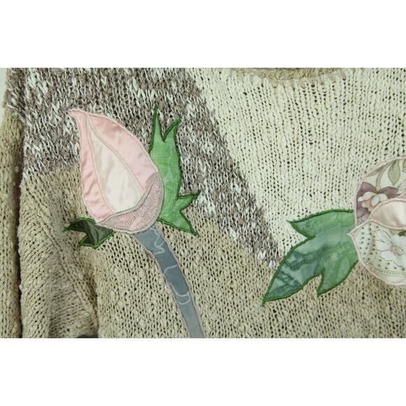Vintage 80s Medium Sweater Floral Fairy Granny Boho Neutral Cottagecore Artsy - Picture 4 of 8